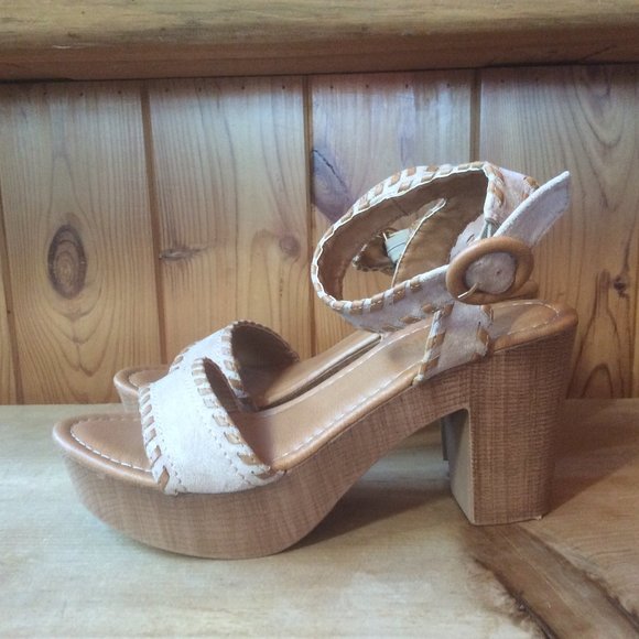 Madeline Girl Bruh in Champagne Heeled Boho Platform Ankle Strap Sandals Size 8 - Picture 3 of 7